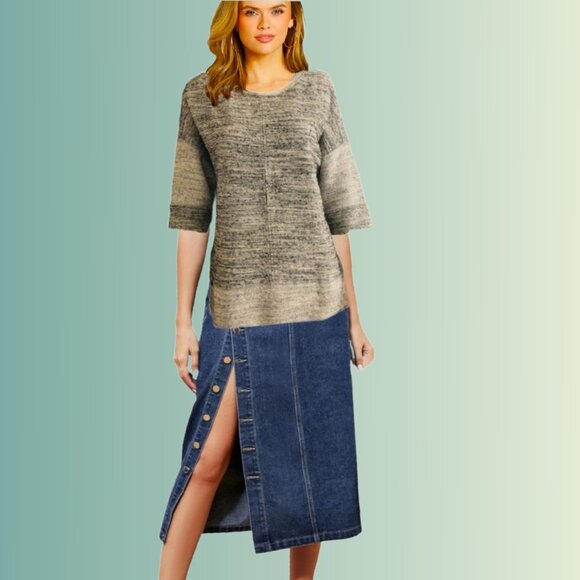 MANILA GRACE Two Tone Gray Silver Marled Texture Short Sleeve Tunic ITALY NEW - Picture 5 of 8